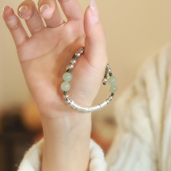 Bracelet en argent sterling 925 Buddha Stones et jade naturel Fu en bambou