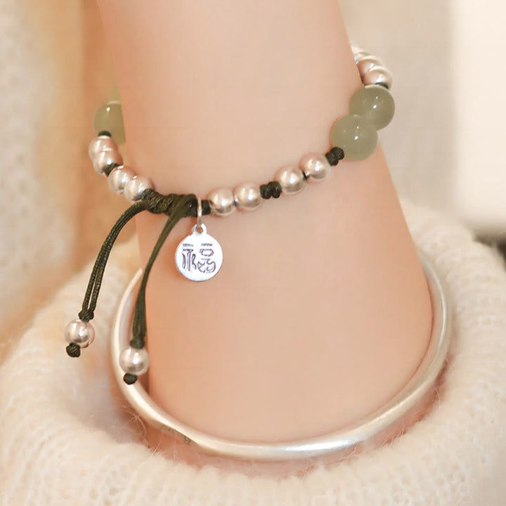 Bracelet en argent sterling 925 Buddha Stones et jade naturel Fu en bambou
