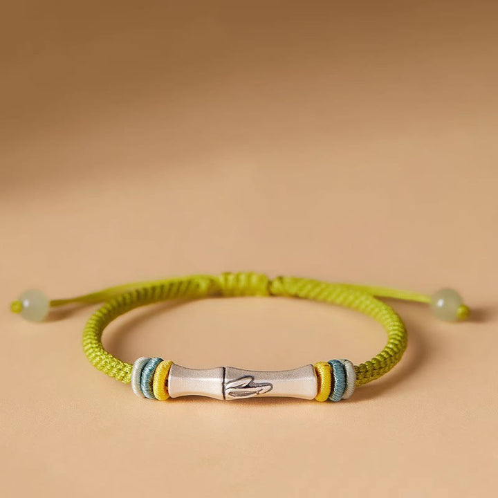 Bracelet d'illumination en bambou avec fil rouge en argent sterling 999 et Buddha Stones - Jaune Vert (Tour de poignet 14-21 cm) - image 0