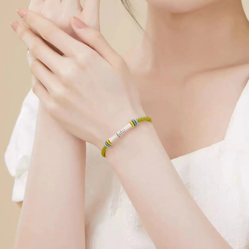 Bracelet d'illumination en bambou avec fil rouge en argent sterling 999 et Buddha Stones