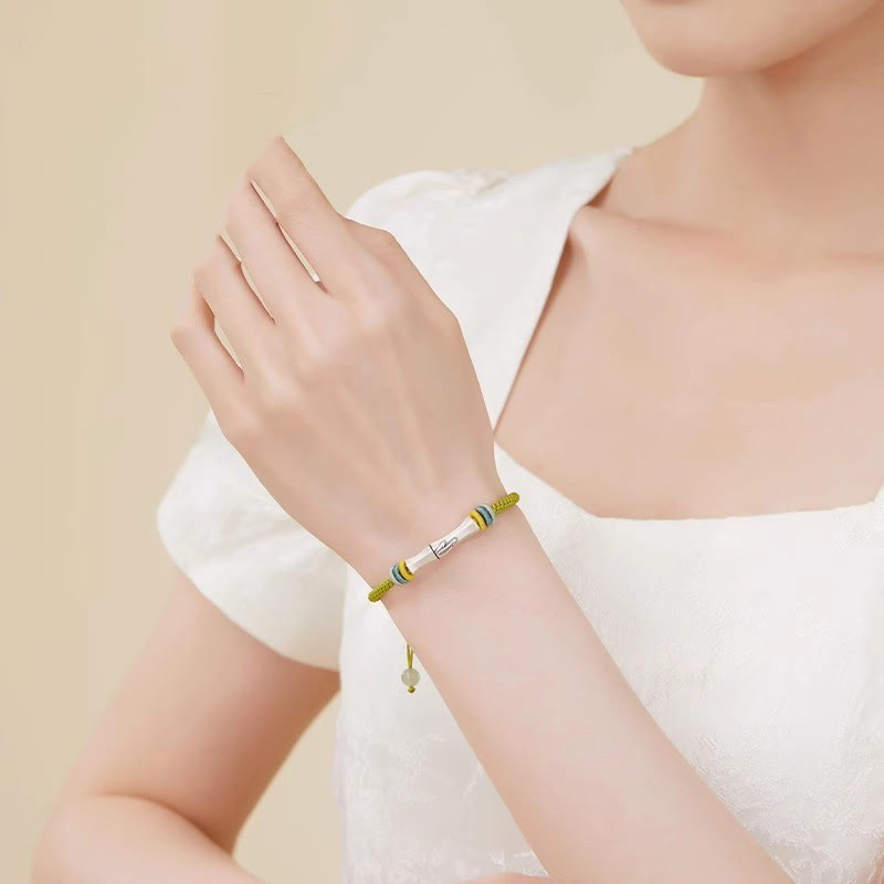 Bracelet d'illumination en bambou avec fil rouge en argent sterling 999 et Buddha Stones - image 4
