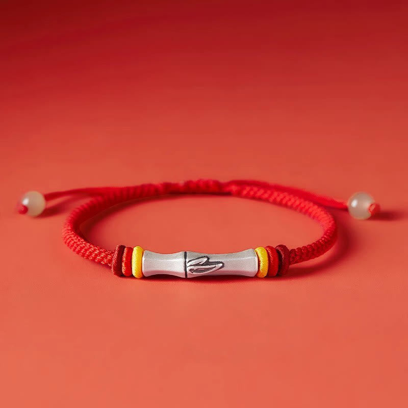 Bracelet d'illumination en bambou avec fil rouge en argent sterling 999 et Buddha Stones