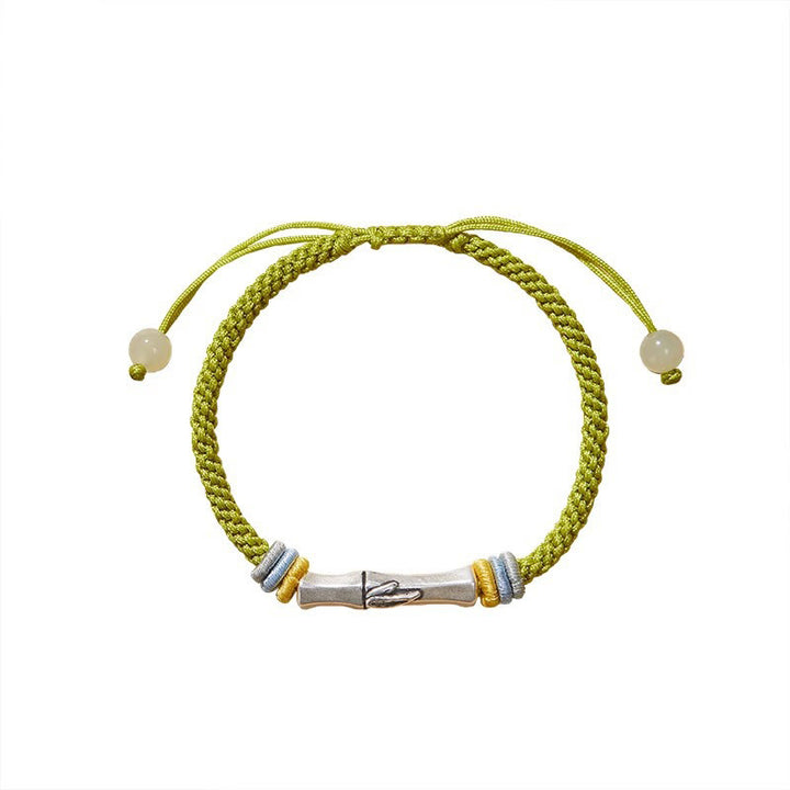 Bracelet d'illumination en bambou avec fil rouge en argent sterling 999 et Buddha Stones