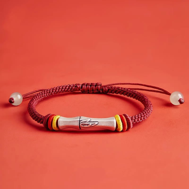 Bracelet d'illumination en bambou avec fil rouge en argent sterling 999 et Buddha Stones