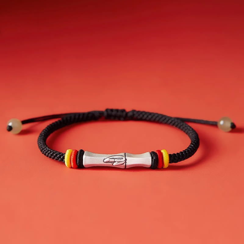 Bracelet d'illumination en bambou avec fil rouge en argent sterling 999 et Buddha Stones