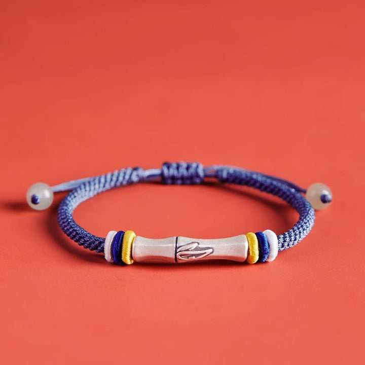 Bracelet d'illumination en bambou avec fil rouge en argent sterling 999 et Buddha Stones