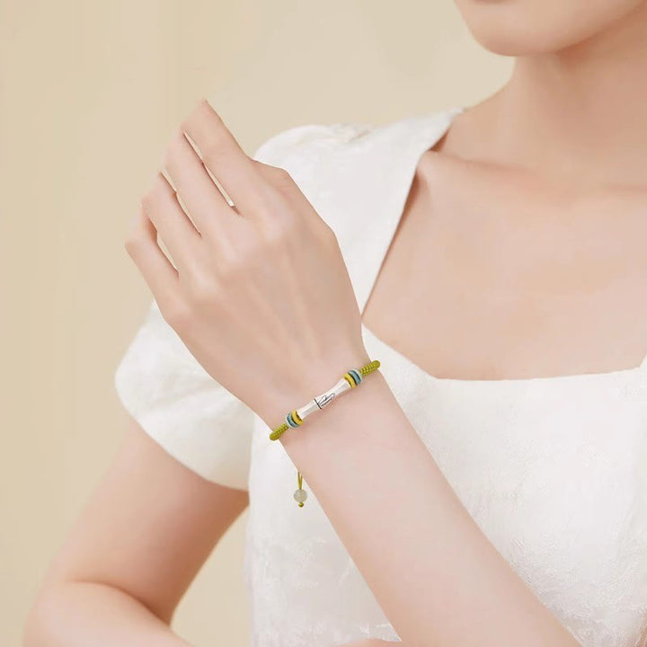 Bracelet d'illumination en bambou avec fil rouge en argent sterling 999 et Buddha Stones - image 4