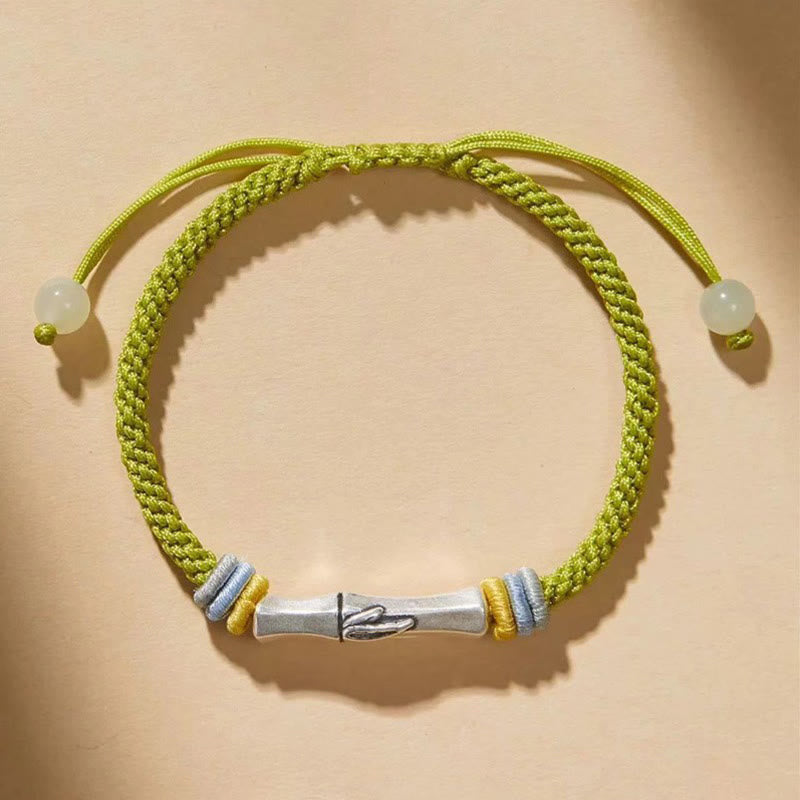 Bracelet d'illumination en bambou avec fil rouge en argent sterling 999 et Buddha Stones