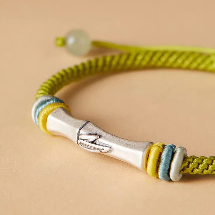 Bracelet d'illumination en bambou avec fil rouge en argent sterling 999 et Buddha Stones
