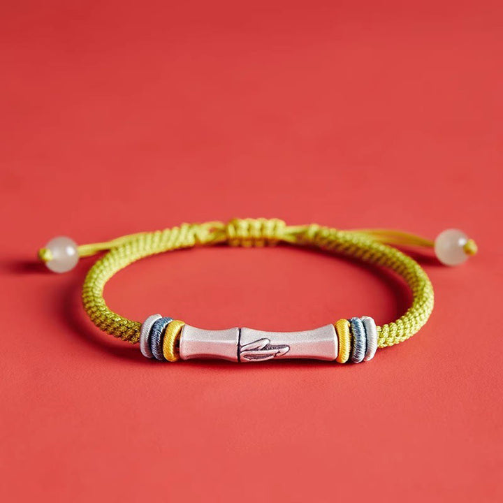 Bracelet d'illumination en bambou avec fil rouge en argent sterling 999 et Buddha Stones