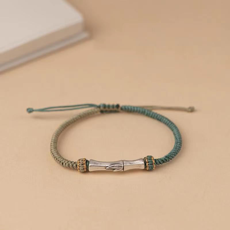 Bracelet tressé de protection en bambou en argent sterling 925 Buddha Stones - Vert (Tour de poignet 15-18 cm) - image 1