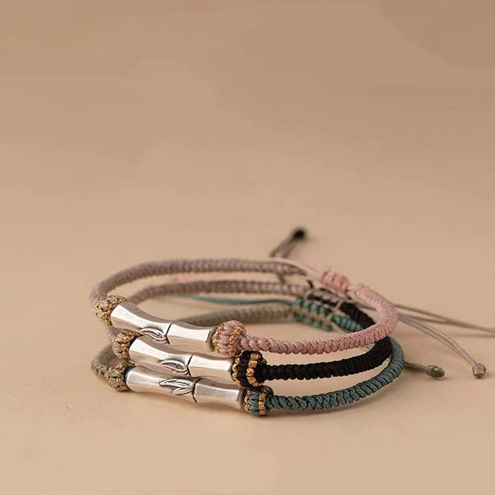 Bracelet tressé de protection en bambou en argent sterling 925 Buddha Stones