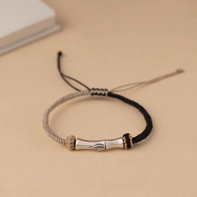 Bracelet tressé de protection en bambou en argent sterling 925 Buddha Stones - Noir (Tour de poignet 15-18 cm) - image 9