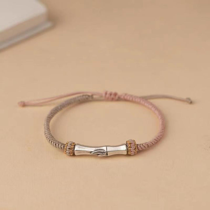Bracelet tressé de protection en bambou en argent sterling 925 Buddha Stones - Rose (Tour de poignet 15-18 cm) - image 6