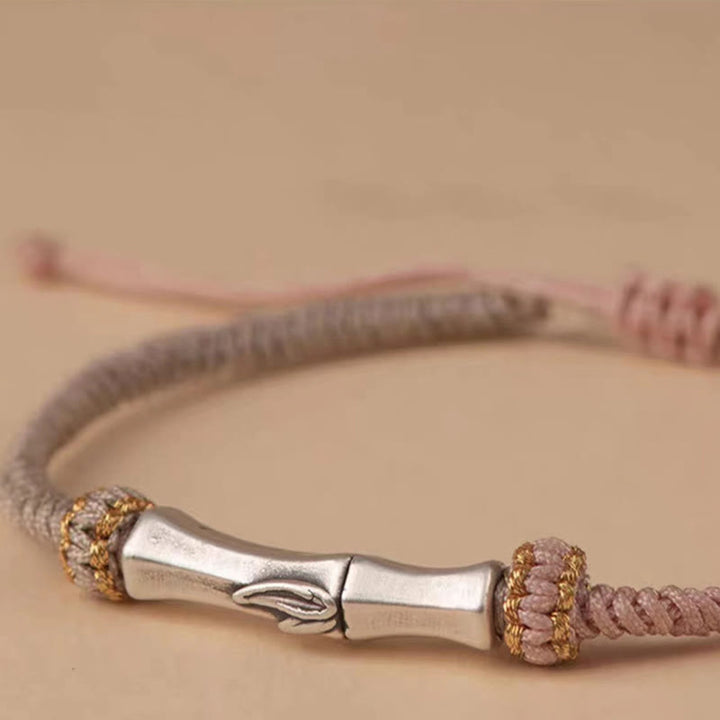 Bracelet tressé de protection en bambou en argent sterling 925 Buddha Stones
