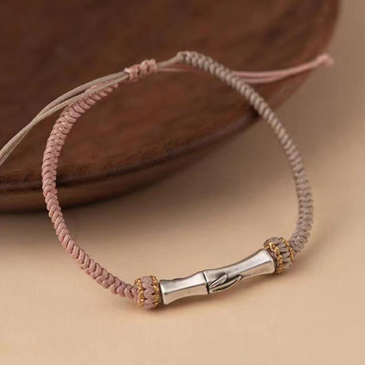 Bracelet tressé de protection en bambou en argent sterling 925 Buddha Stones