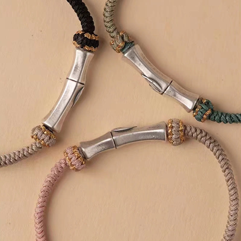 Bracelet tressé de protection en bambou en argent sterling 925 Buddha Stones