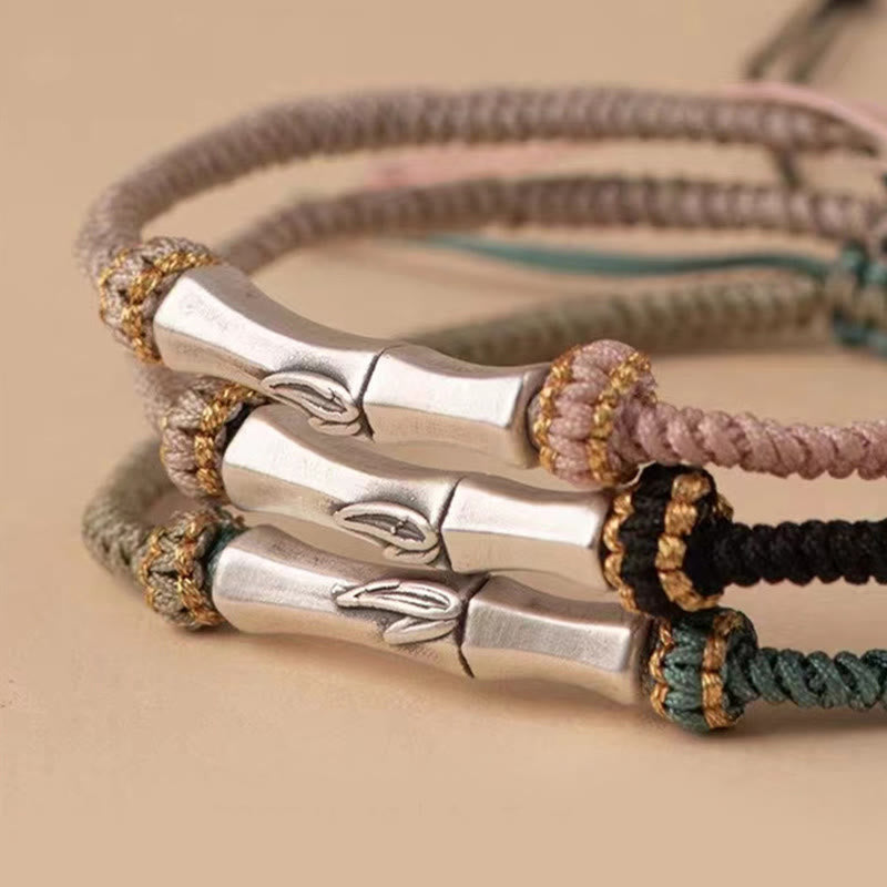 Bracelet tressé de protection en bambou en argent sterling 925 Buddha Stones
