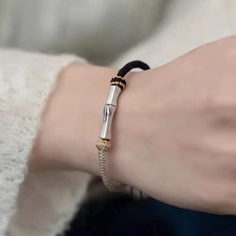 Bracelet tressé de protection en bambou en argent sterling 925 Buddha Stones
