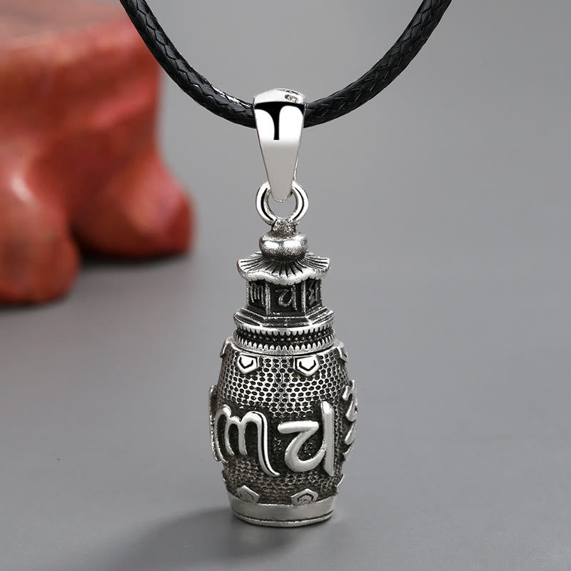 Collier pendentif créatif en cuivre avec Buddha Stones Om Mani Padme Hum - Collier pendentif Six True Words (avec corde noire) - image 1