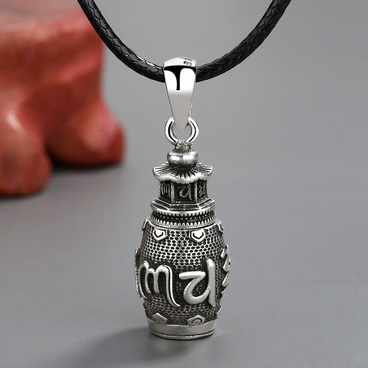 Collier pendentif créatif en cuivre avec Buddha Stones Om Mani Padme Hum - Collier pendentif Six True Words (avec corde noire) - image 1
