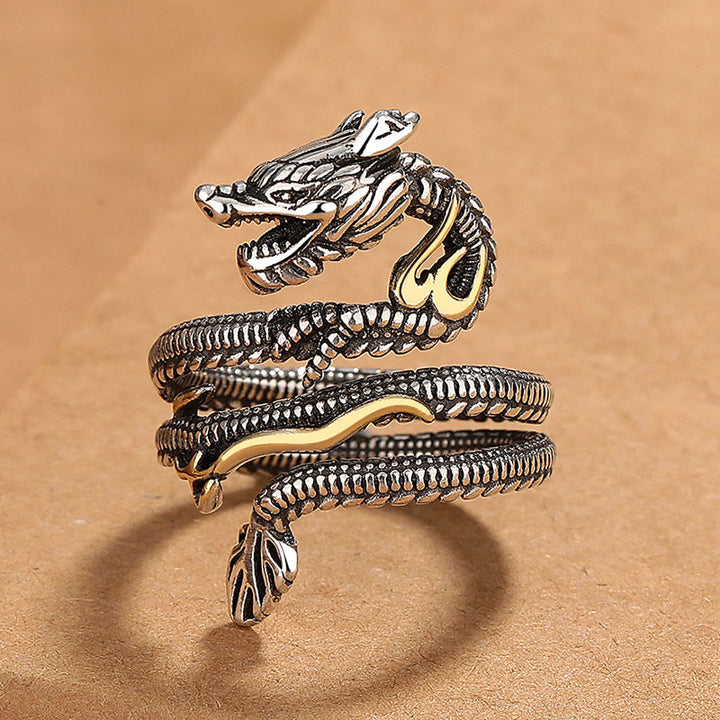 Bague de force en cuivre à motif de dragon vintage Buddha Stones