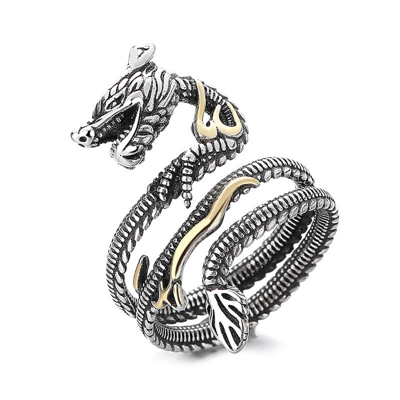 Bague de force en cuivre à motif de dragon vintage Buddha Stones
