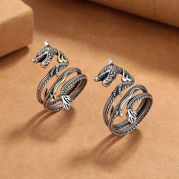 Bague de force en cuivre à motif de dragon vintage Buddha Stones