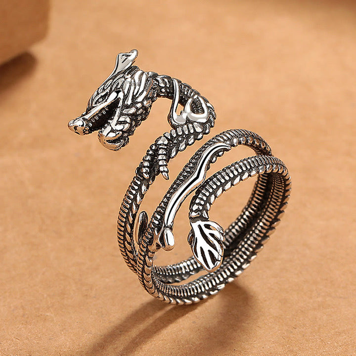 Bague de force en cuivre à motif de dragon vintage Buddha Stones