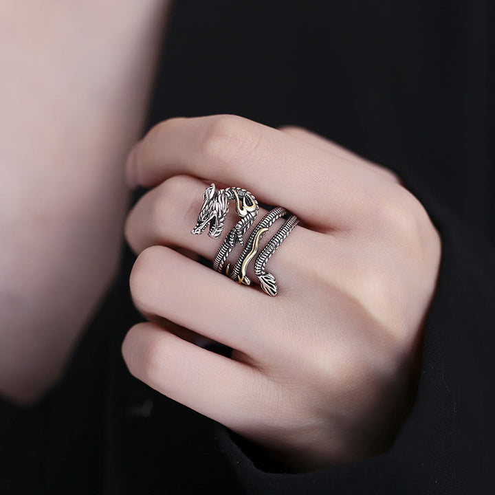Bague de force en cuivre à motif de dragon vintage Buddha Stones