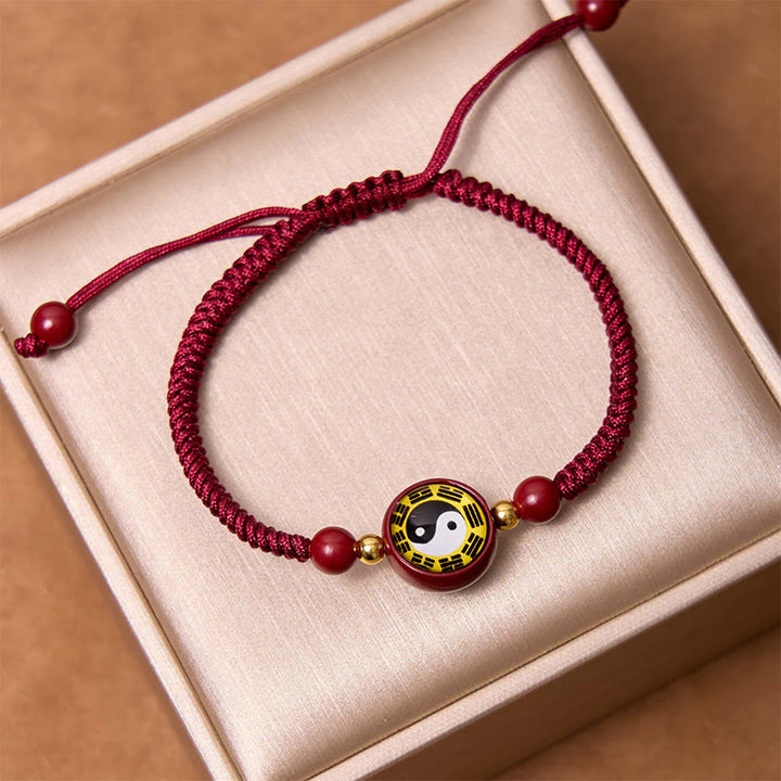 Bracelet porte-bonheur en Buddha Stones avec cordon rouge en cinabre et symbole Yin Yang Bagua - image 6