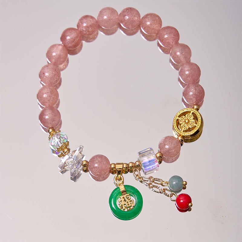 Bracelet de guérison à breloques en jade et quartz fraise Buddha Stones