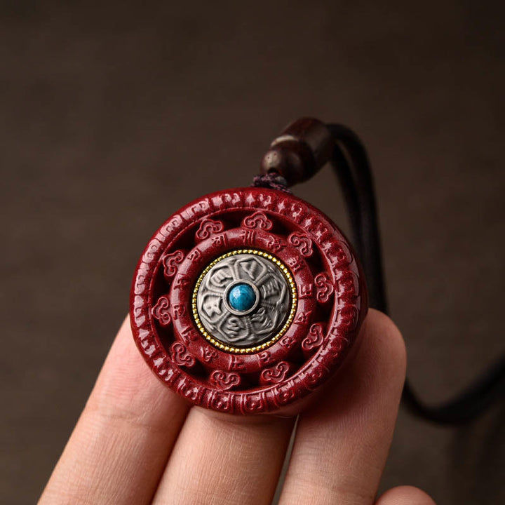 Collier pendentif rotatif en Buddha Stones Cinabre Om Mani Padme Hum Blessing - image 9