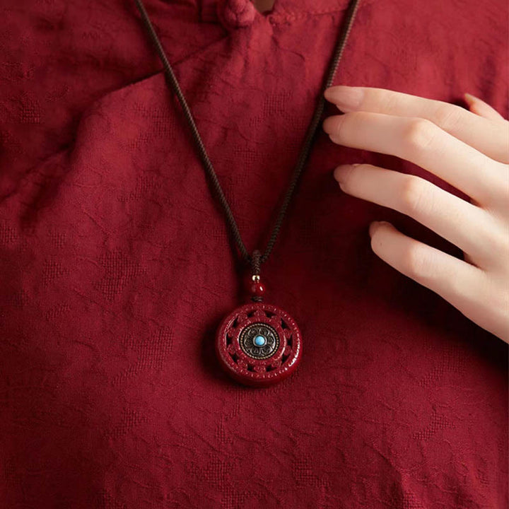 Collier pendentif rotatif en Buddha Stones Cinabre Om Mani Padme Hum Blessing - image 5