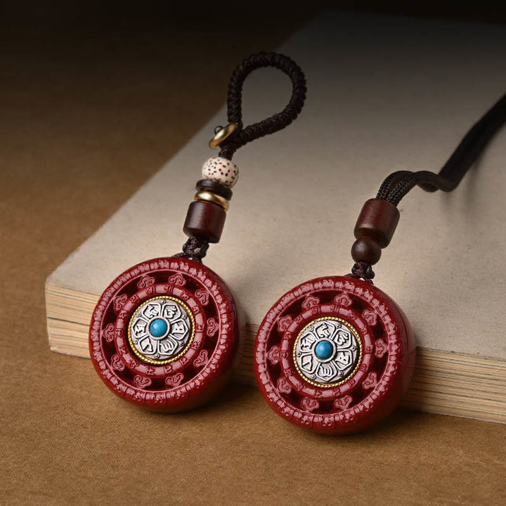 Collier pendentif rotatif en Buddha Stones Cinabre Om Mani Padme Hum Blessing - image 1