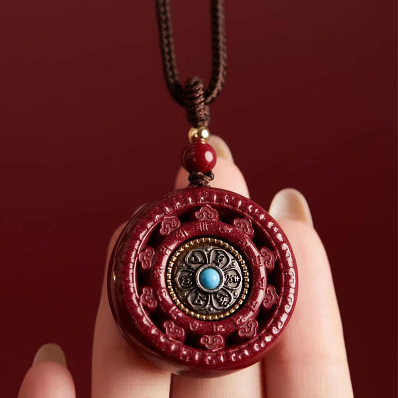 Collier pendentif rotatif en Buddha Stones Cinabre Om Mani Padme Hum Blessing - image 3