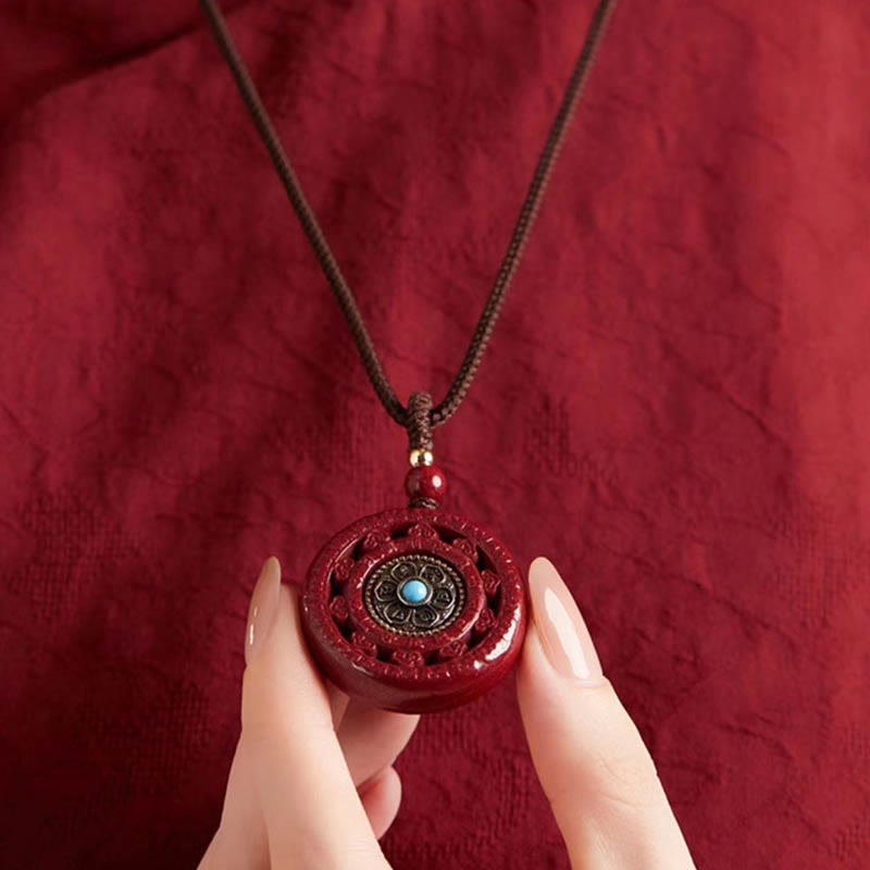 Collier pendentif rotatif en Buddha Stones Cinabre Om Mani Padme Hum Blessing - image 8