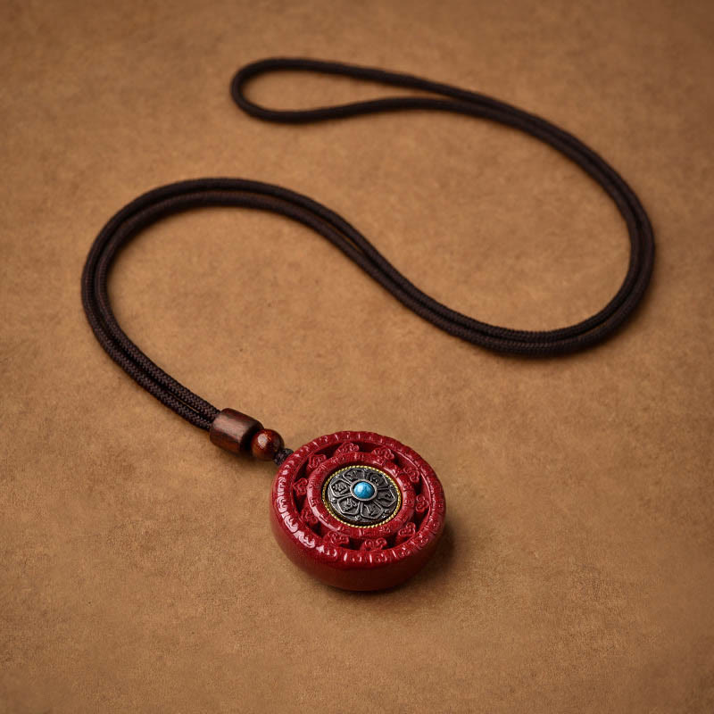 Collier pendentif rotatif en Buddha Stones Cinabre Om Mani Padme Hum Blessing - image 11