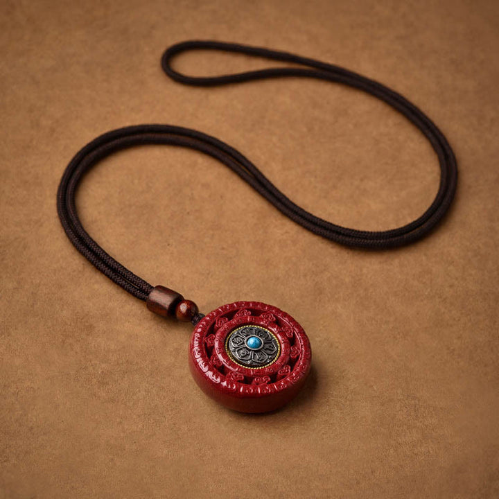 Collier pendentif rotatif en Buddha Stones Cinabre Om Mani Padme Hum Blessing - image 11