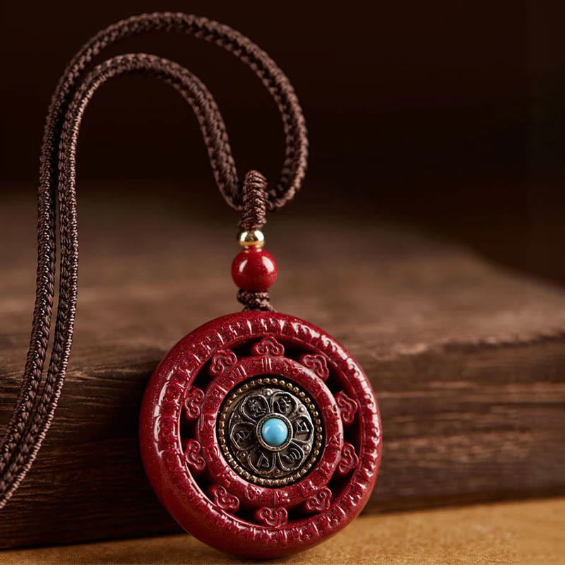 Collier pendentif rotatif en Buddha Stones Cinabre Om Mani Padme Hum Blessing - image 10