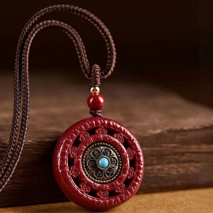 Collier pendentif rotatif en Buddha Stones Cinabre Om Mani Padme Hum Blessing - image 10