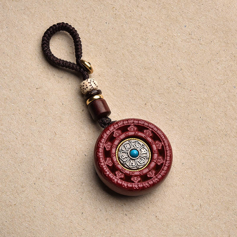 Collier pendentif rotatif en Buddha Stones Cinabre Om Mani Padme Hum Blessing - Porte-clés cinabre - image 14