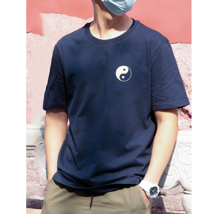 T-shirt d'été en coton à manches courtes et col rond pour homme Buddha Stones Yin Yang - image 3