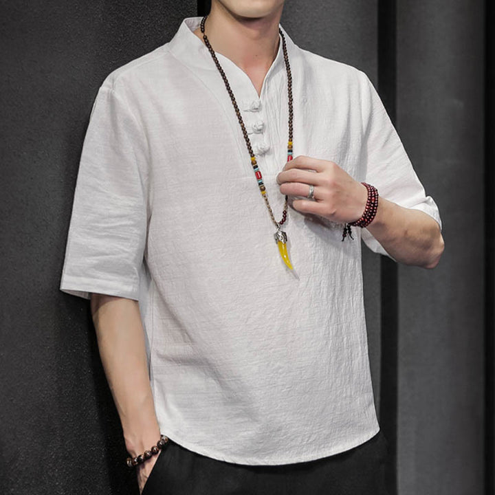 Chemise d'été décontractée à manches mi-longues en coton avec Buddha Stones pour homme - image 6
