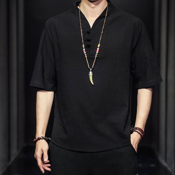 Chemise d'été décontractée à manches mi-longues en coton avec Buddha Stones pour homme - image 9