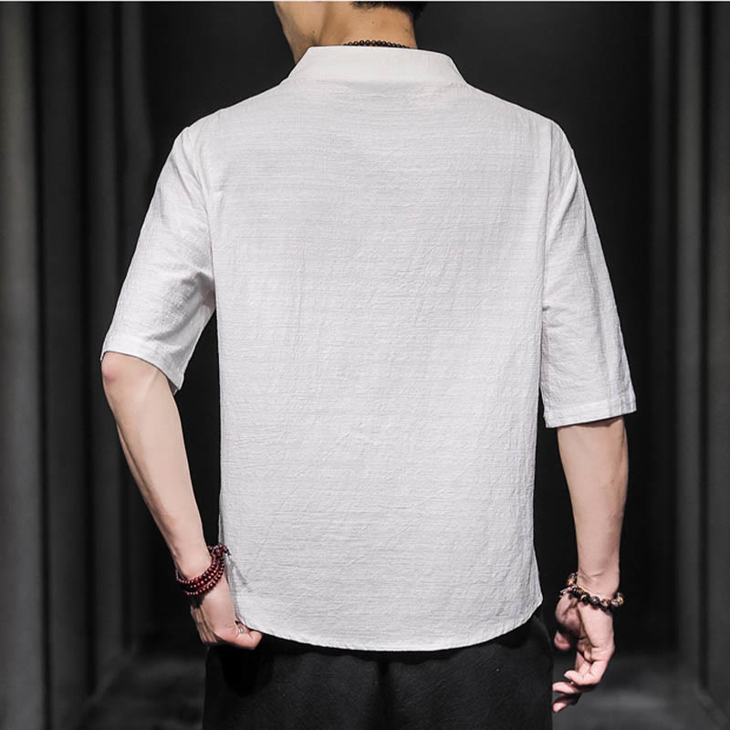 Chemise d'été décontractée à manches mi-longues en coton avec Buddha Stones pour homme - image 3