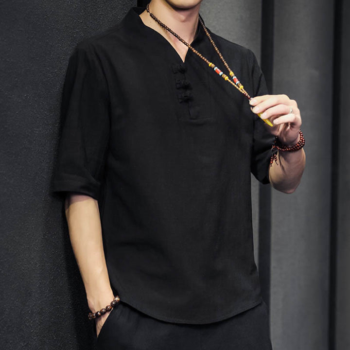 Chemise d'été décontractée à manches mi-longues en coton avec Buddha Stones pour homme - image 15