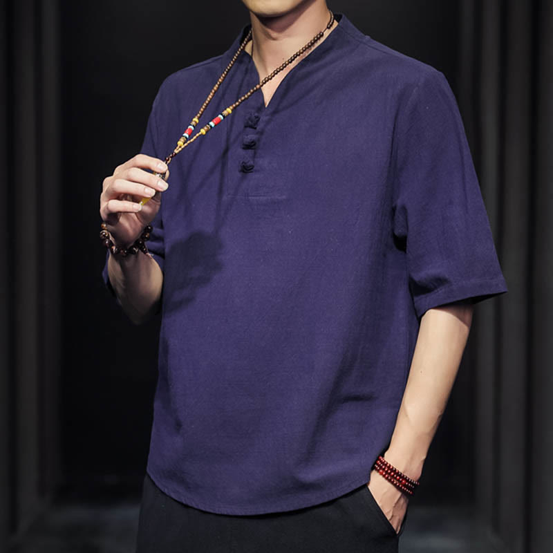 Chemise d'été décontractée à manches mi-longues en coton avec Buddha Stones pour homme - image 27