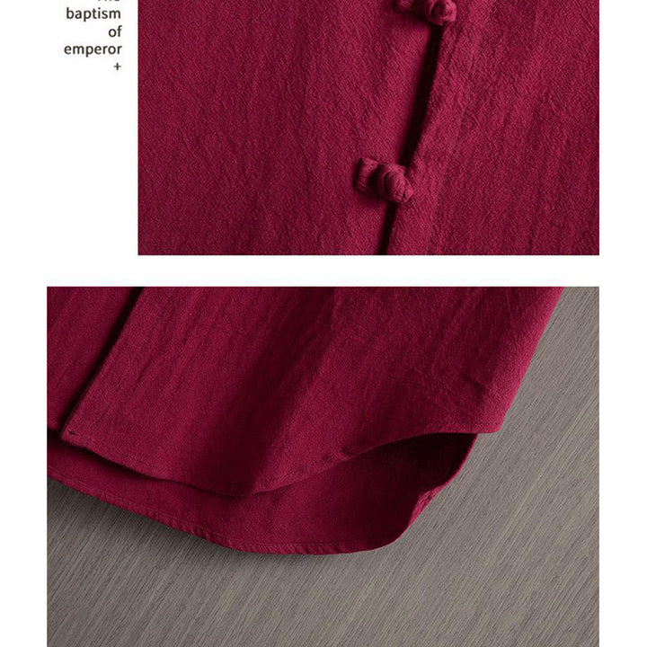 Chemise à manches courtes en coton et lin pour homme, costume chinois uni à boutons de grenouille avec Buddha Stones - image 4