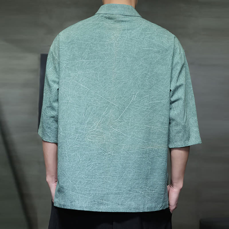 Chemise en coton et lin à manches mi-longues pour homme avec boutons de grenouille et Buddha Stones - image 7